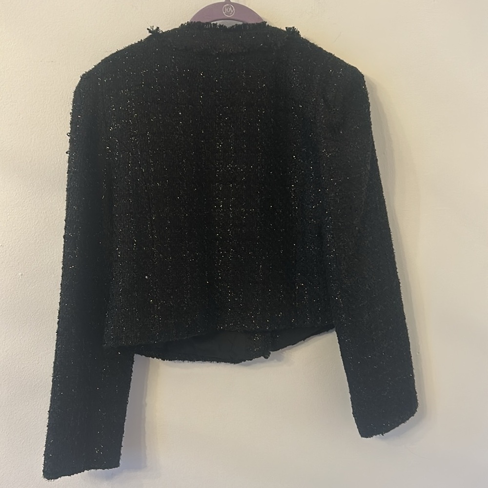 River Island Black Button Front Tweed Boucle Blazer Jacket Size 12 - Picture 7 of 7